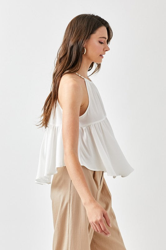 HALTER NECK WITH BACK STRAP FLARED TOP