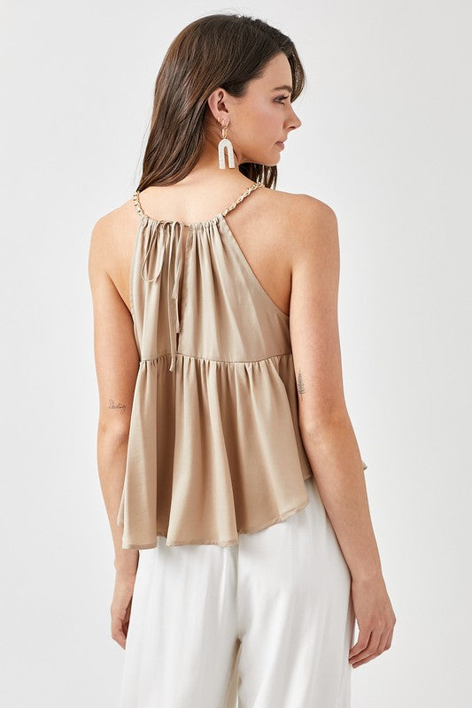 HALTER NECK WITH BACK STRAP FLARED TOP