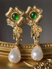 Vintage style golden flower glass jelly earring