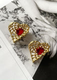 Heart shaped red color crystal earrings