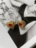 Heart shaped red color crystal earrings