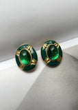 Green glass jelly stud earring retro style