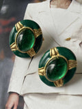 Green glass jelly stud earring retro style