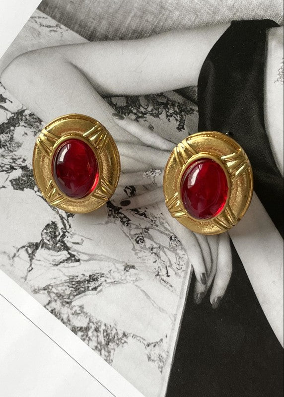 Vintage style red glass jelly stud earring