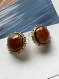 Vintage style brown round glass stud earring