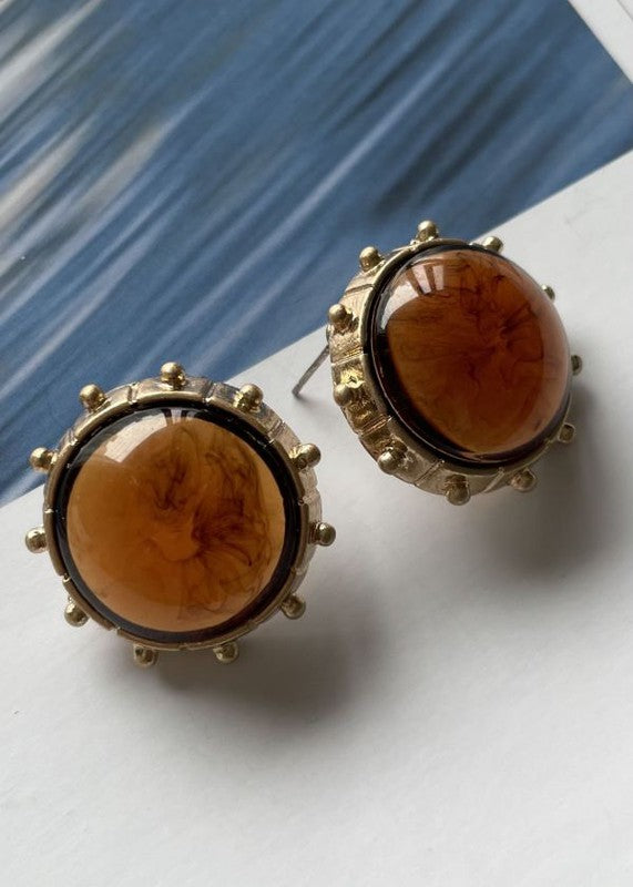 Vintage style brown round glass stud earring