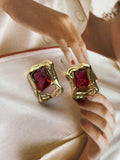 Irregular design pink crystal stud earrings