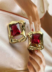 Irregular design pink crystal stud earrings