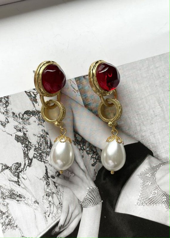 Vintage style red glass jelly retro earring