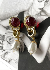 Vintage style red glass jelly retro earring