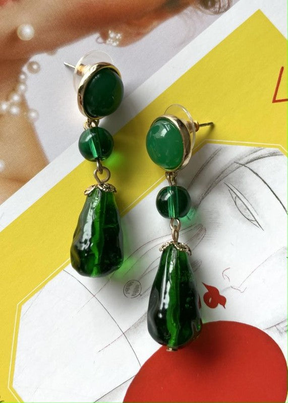 Vintage style green glass jelly retro earring