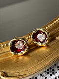 Vintage style red color glass jelly stud earring