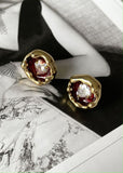 Vintage style red color glass jelly stud earring