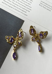 Vintage style purple butterfly crystal earring