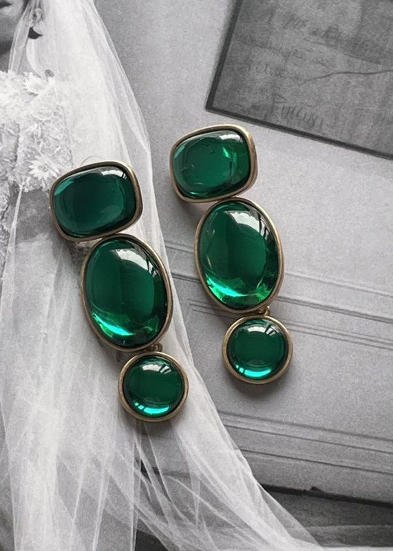 Vintage style green glass drop stud earring