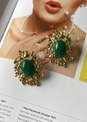 Vintage style green color glass stud earring