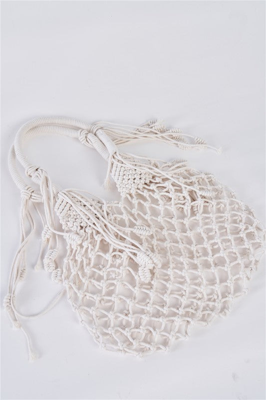 Ivory Fashion Cotton Fringe Net Bag