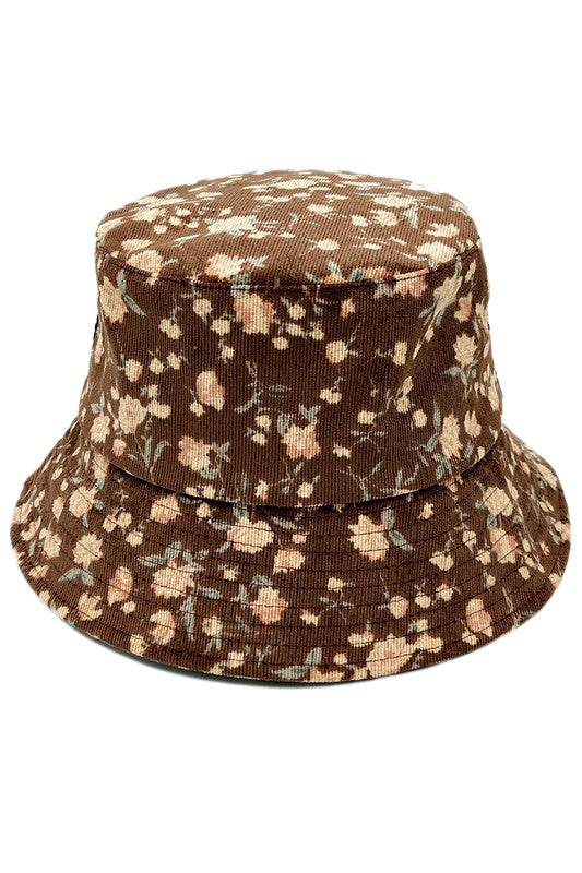 Floral Printed Corduroy Bucket Hat