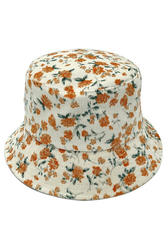 Floral Printed Corduroy Bucket Hat