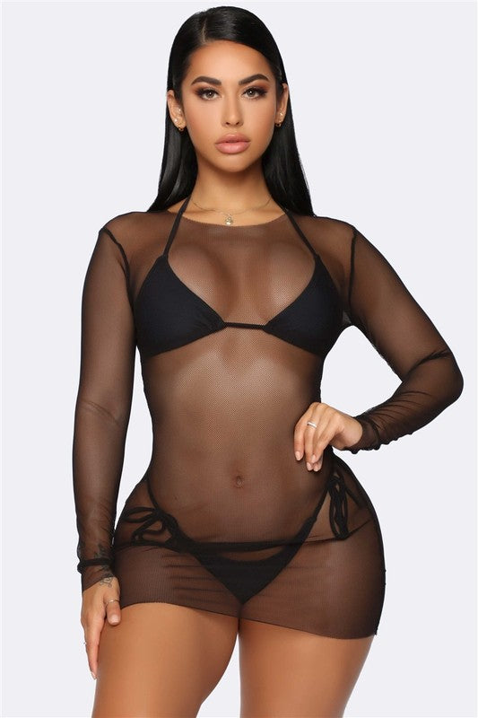 2 Piece Swimsuit & Mesh Cover Up Set