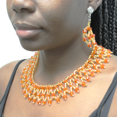 Handmade Ethnic Beaded Necklace With Earrings - Arcade Attire 