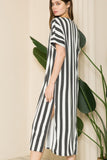 Plus Stripe Short Sleeve V Neck Maxi Dress with Si